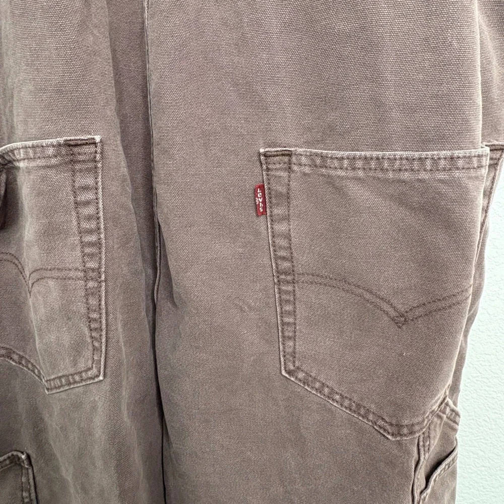 Levis Mens Canvas Carpenter Overalls Brown Utility Workwear Dungarees Large